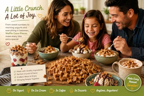 Image of Waffle Cone Pieces 1 lb. | Crunchy Ice Cream & Dessert Topping | Crispy Crumbles for Sundaes, Milkshakes, Cakes, Frozen Yogurt & Baking | Ready to Use | Resealable Container | Dasher's Spice & Beans