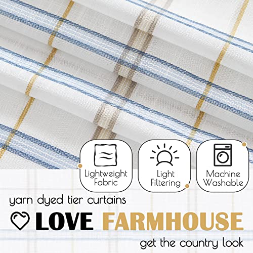 Jinchan Check Kitchen Curtains 24 Inch Buffalo Plaid Sheer Tier Curtains Gingham Checkered Cafe Curtains Classic Farmhouse Woven Drapes For Living Room Rv Blue And Taupe Striped On Off White 2 Panels #TOP2