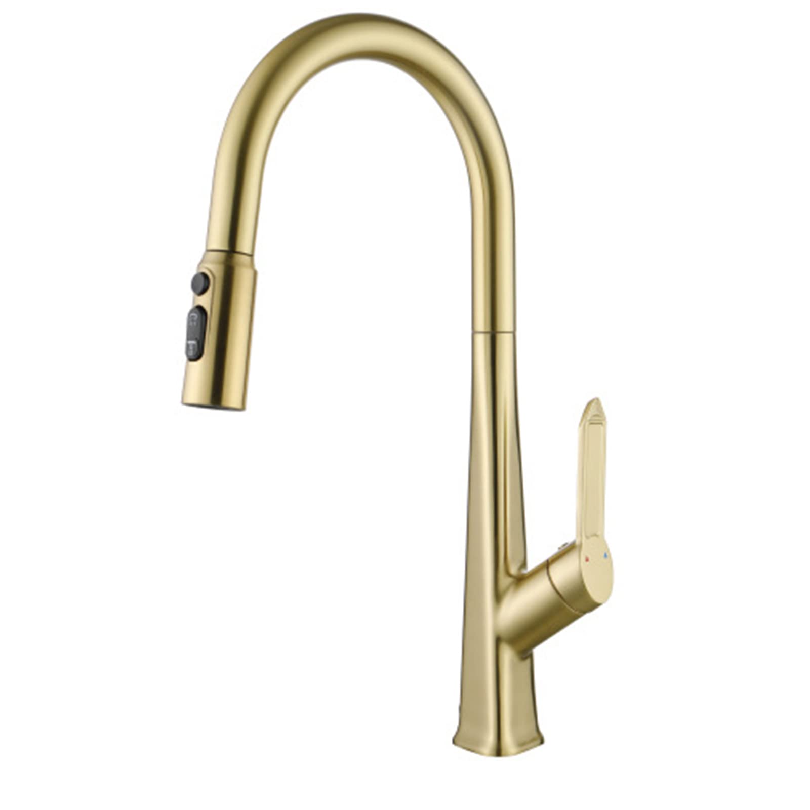 Kitchen Faucet with Pull Down Sprayer, High Arc 3-Function Pull Out Kitchen Sink Faucet,Solid Brass Single Hole Single Handle Sink Taps,White (Brushed Gold)