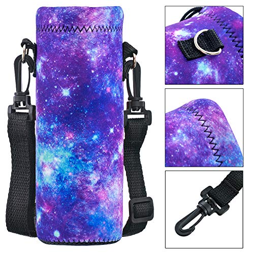 Aortdes Water-Bottle Sling-Case Bag Carrier Holder - 750Ml/24Oz Neoprene Water Bottle Sleeve Strap Cooler Cover Pouch For Men Women Kids Travel Camping Walking Hiking Running(Purple Galaxy) #TOP1