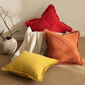 Miuleebohofarmhousepillowcoversdecorativeneutrallinenthrowpillowcoverssetof2redcushioncoverswithfringeforcouchsofabedlivingroomhomedecor18x18inch  Urban Country Home Decor Miulee boho farmhouse pillow covers decorative neutral linen throw pillow covers set of 2 red cushion covers with fringe for couch sofa bed living room home decor 18×18 inch  urban country home decor