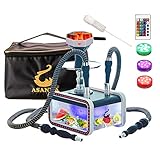 Travel Hookah Set 2 Hose, ASANMA Micro Cuboid Acrylic Hookah with 2 Hose,Travel bag,Clean Brush,Magical Remote LED Light,Silicone Hookah Bowl,Coal Tongs for Better Shisha Hookah Narguile Smoking