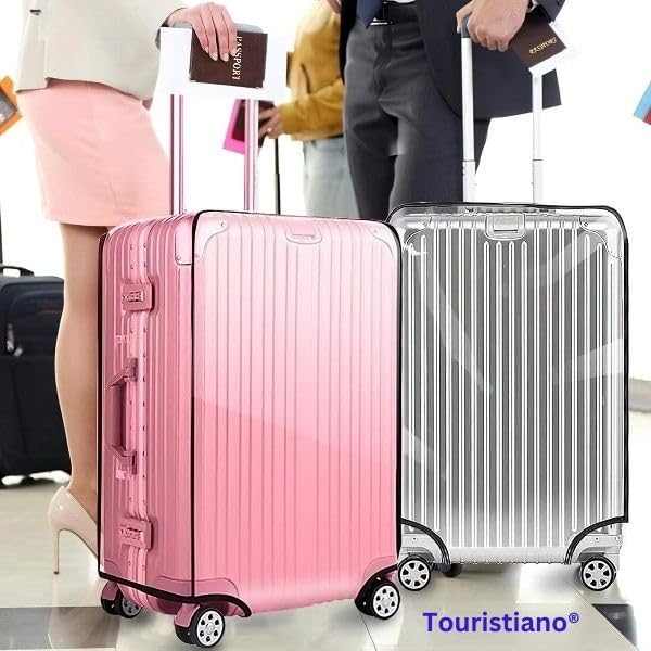 Image of Touristiano PVC Zippered Clear PVC Wheel Suitcase Covers Protectors Soft Side Waterproof Dustproof Case for Wheeled Luggage Trolley Protective Covers (Size - Large 68 x 33 x 46 Cm)