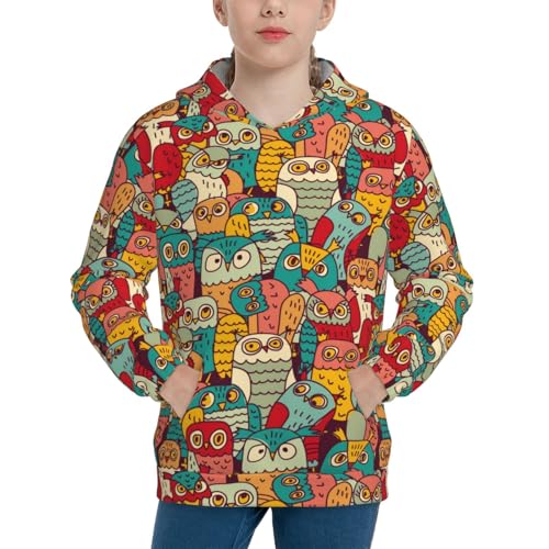 Funny Owl Bird Kids Pullover Hoodies Boys Sweatshirts Girls Athletic Clothes with Pocket