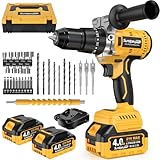 Trapano Percussione Batteria Brushless 21V - SundpeyPRO 120Nm Trapano Avvitatore a Batteria con 2 Batterie 4Ah, 20+3 Coppie, 13mm Mandrino, 2 Velocità, 35 PZ Accessori, per Casa Riparazione, Fai da te