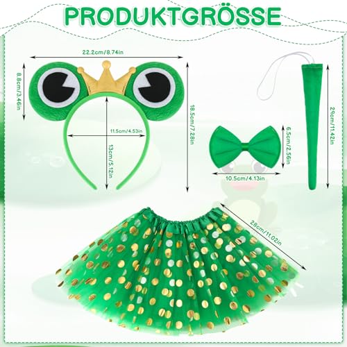 patinadrift 4 Stück Frosch Kostüm Set,Froschkostüm Kinder mit Frosch Stirnband Fliege Schwanz Tutu,Froschkönig Haarreifen Accessoire,Tierkostüm Kinder Set für Karneval Fasching