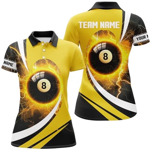 Personalized Thunder Lighting Yellow 8 Ball Billiard Shirts for Women Custom 8 Ball Pool Jerseys V1174