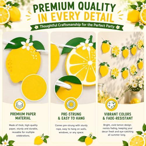 Image of Lemon Banner Garland Lemon Party Decorations for Birthday Shower | Lemonade Stand Supplies, Lemon Decor, Yellow Lemonade Party Decorations, Indoor Outdoor Summer Picnic Backdrop