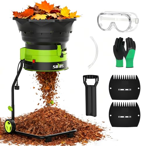 SOYUS Electric Bladeless Leaf Mulcher & Shredder, 15Amp 8400RPM Motor for 18∶1 Reduction Ratio - Mulch up to 55 Gallons per Minute, 5-Level Adjustable Control Dial