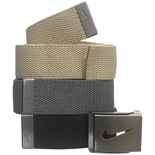Nike Men's 3 in 1 Web Belt, Black/Khaki/Dark Grey, Black Buckle