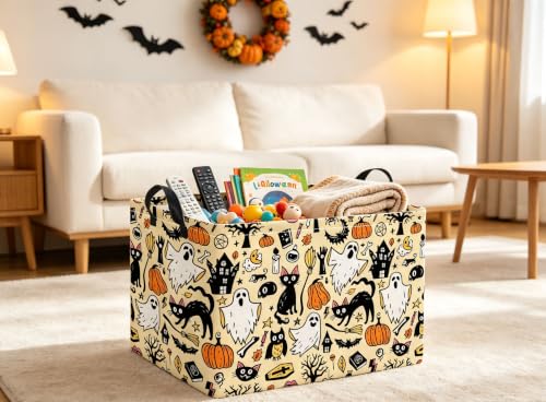 Image of Rectangular Halloween Basket Trick or Treat Pumpkin Basket Cute Storage Bin (Halloween)