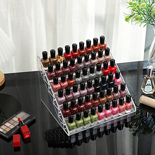 Cq acrylic Clear Nail Polish Organizers And Storage,6 Tier Nail Polish Shelf ,Essential oils and Paint Bottle Stand Holder,Nail Polish Display Rack Holds Up to 48 Bottles For Professional Nail Salon