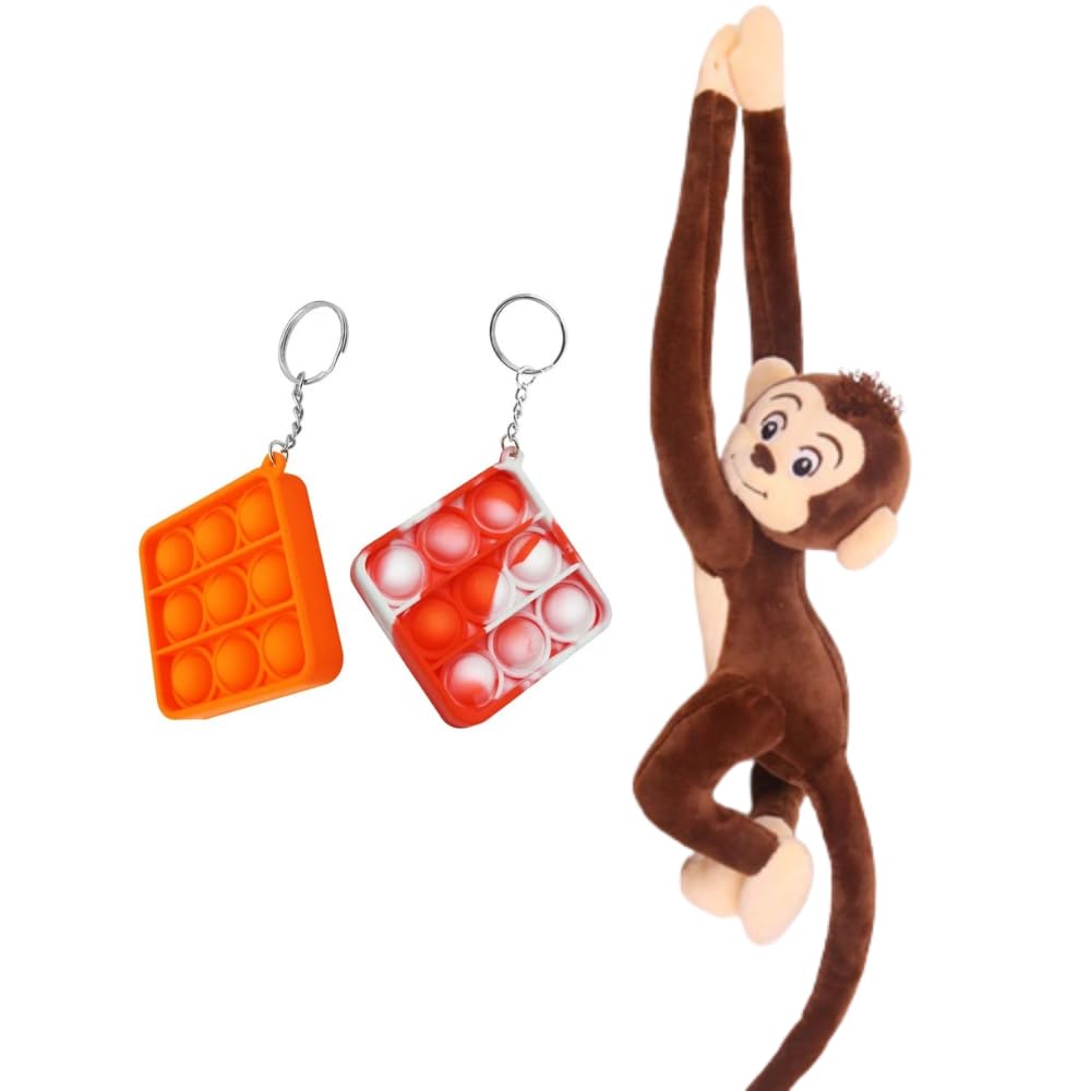 Hanging Monkey Plush Stuffed Animal Toy, Plush Monkey Toy With Long Arms,Monkey Toy For Girls And Boys Wit A Popit Backpack Keychain(Brown Color)