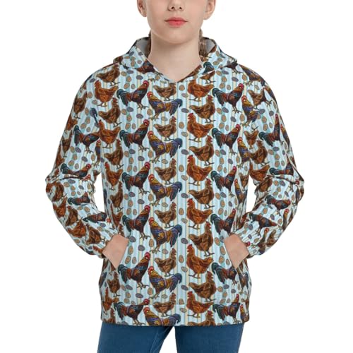 Beautiful Color Rooster Kids Pullover Hoodies Boys Sweatshirts Girls Athletic Clothes with Pocket
