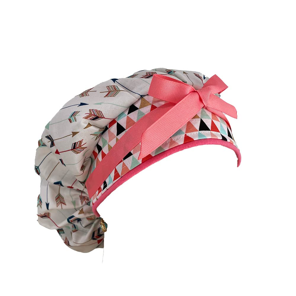 Bouffant Medical Scrub Cap – Colorful Arrows/Diamonds - Sweatband Ponytail Pouch Tie Back Hats Bouffant Hats. Scrub Hat for Women & Men tie Back. Nurses Hats Ponytail Holder Dr. Hats. Long Hair