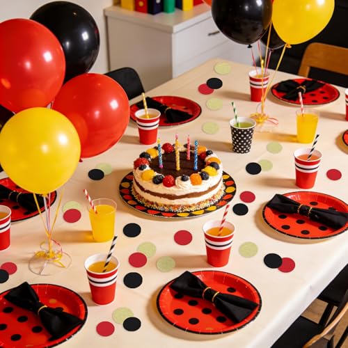 Image of 200Pcs Glitter Red Black Gold Table confetti,Paper Circle Dots Confetti for Birthday Party Halloween Bachelorette Wedding Baby Shower Graduation Decorations