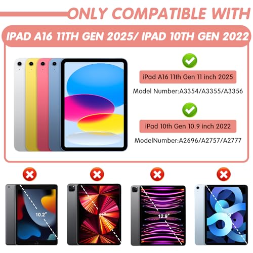 SIBEITU Kids Case for iPad (A16) 11th Generation 11-inch 2025/ 10th Gen 10.9-inch 2022, Shockproof Rugged Hybrid 3-Layer Protective Cover with Kickstand & Pencil Holder for Girls Boys (Pink+White)