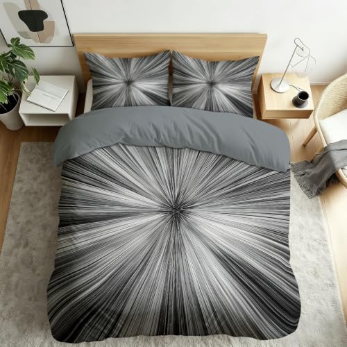 Housse de couette en microfibre brossée douce 220x240 cm, parure de lit grise aux lignes graphiques - 2