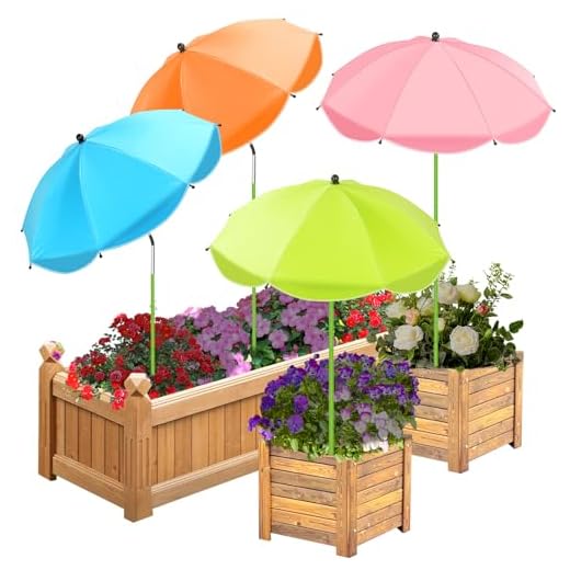 Axcoix 4 Pack Upgraded Plant Umbrellas for Outdoor Plants, 26" Larger Garden Plant Umbrella Shade with Adjustable Angle, 43.4" Higher Sun Shade for Plants, Potted Plant, Garden Beds