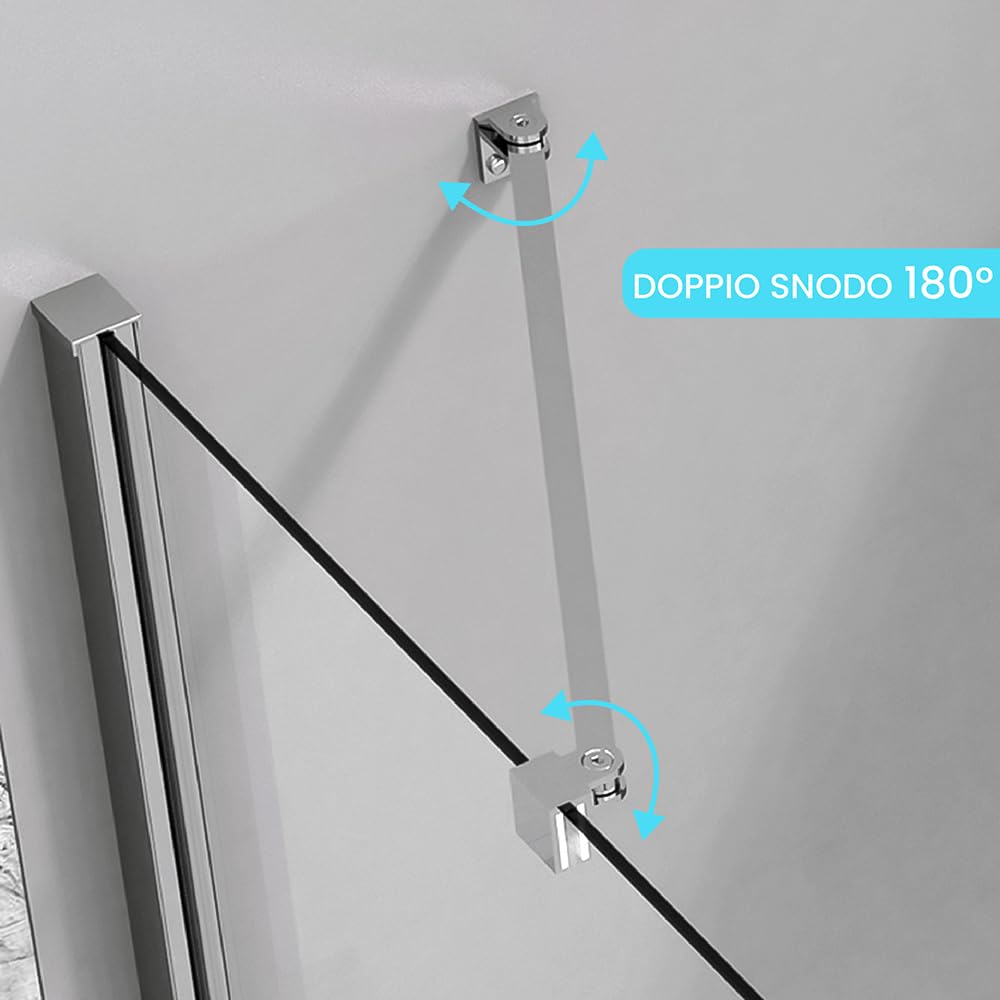Braccio Di Supporto A Parete Per Box Doccia Walk-In Doppio Snodo 180° Estensibile 70-120 Cm In Acciaio Cromato Lucido