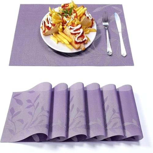 Image of Potency Table Mats Set of 4, Woven Placemate for Dining Table, Heat-Resistant Placemats Stain Resistant Anti-Skid Washable PVC Table Mats,Vinyl Placemats for Dining Kitchen Restaurant Table (C-Purple)