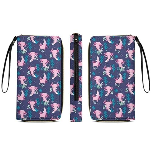 Axolotls Womens Leather Wallet with Wrist Strap Ladies Clutch Purses for Cash/Card/Coin/Smart Phone Ladies Gift3