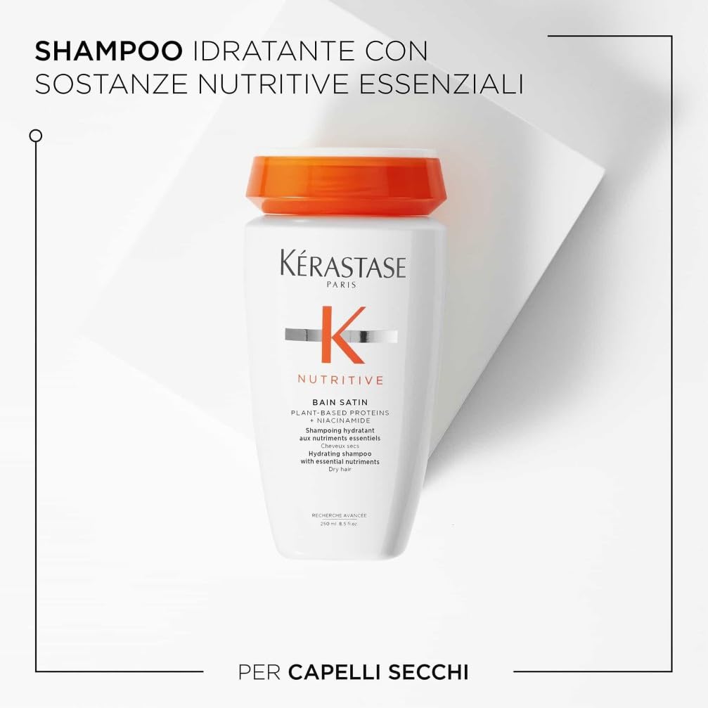 Kérastase, Nutritive, Routine Nutriente Per Capelli Secchi, Con Nutrienti Essenziali, Idrantante e Districante, Shampoo Bain Satin + Balsamo Lait Vital