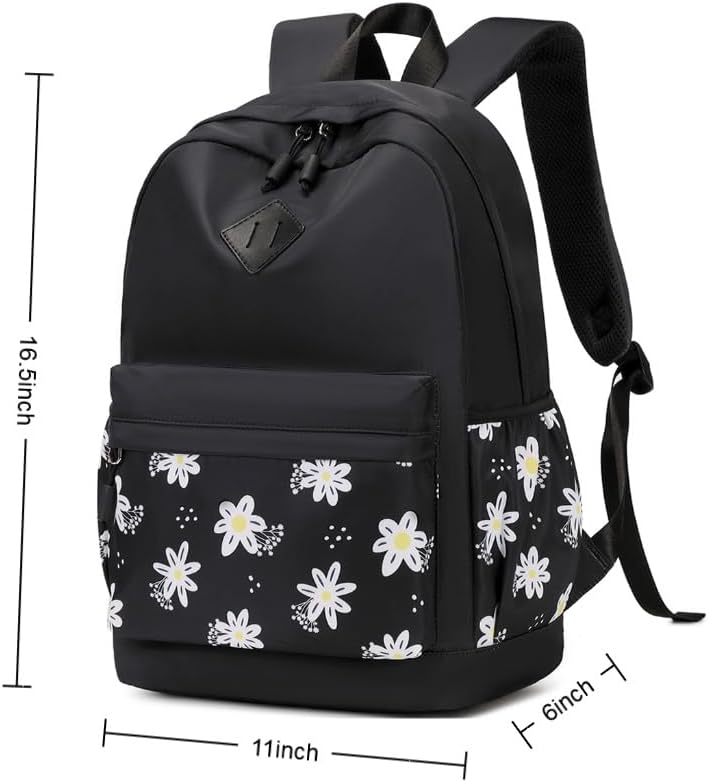 Black Backpack for School Teen Girls Backpacks Women Travel Laptop Back Pack Cute Floral Lightweight Todder Schoolbag Kids Bookbag Carry on Daypack - Image 4