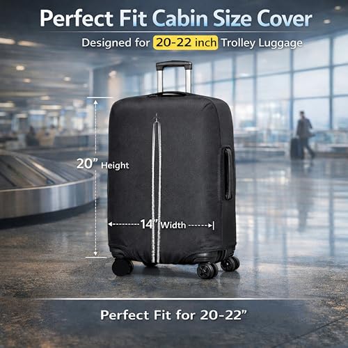 Image of WanderWraps Spendex Polyester Protective Luggage Cover | Hard Luggage Trolley Bag Cover | Washable | Dust Proof | Stretchable | S - 20 inch | Skytrail