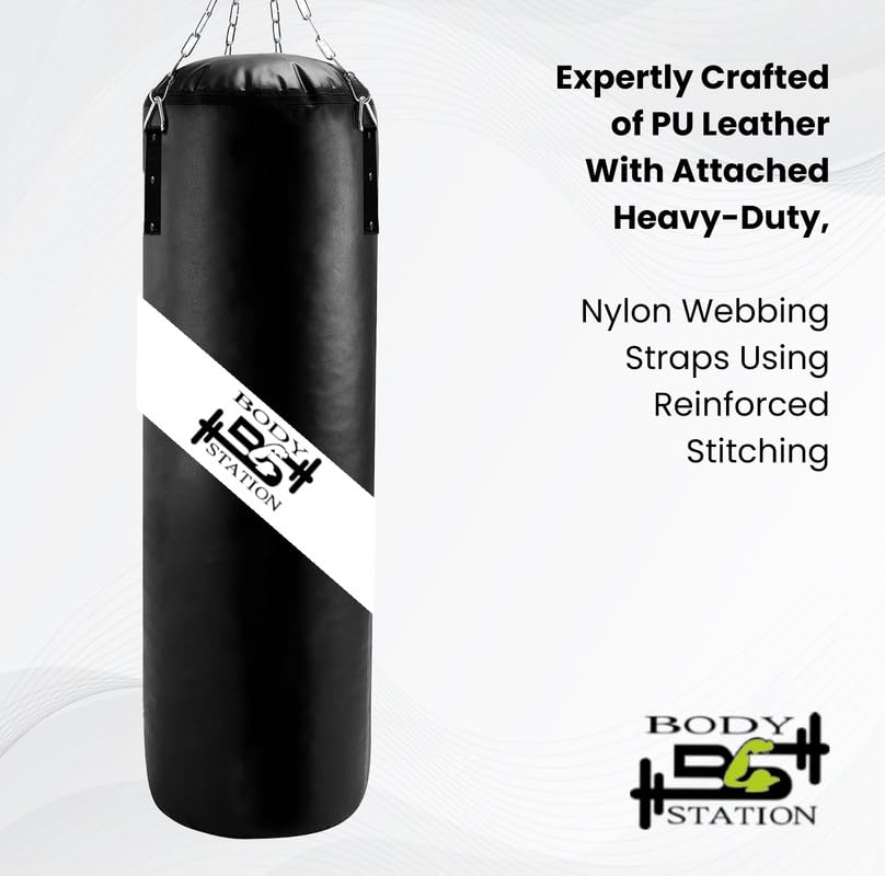 Image of Heavy-Duty 3-Layer of PU Leather Punching Bag Durable Design with Attached Free Hanging & Detachable 4 S-Hook Connectors for Workout MMA Boxing Home Gym Training Equipment Black