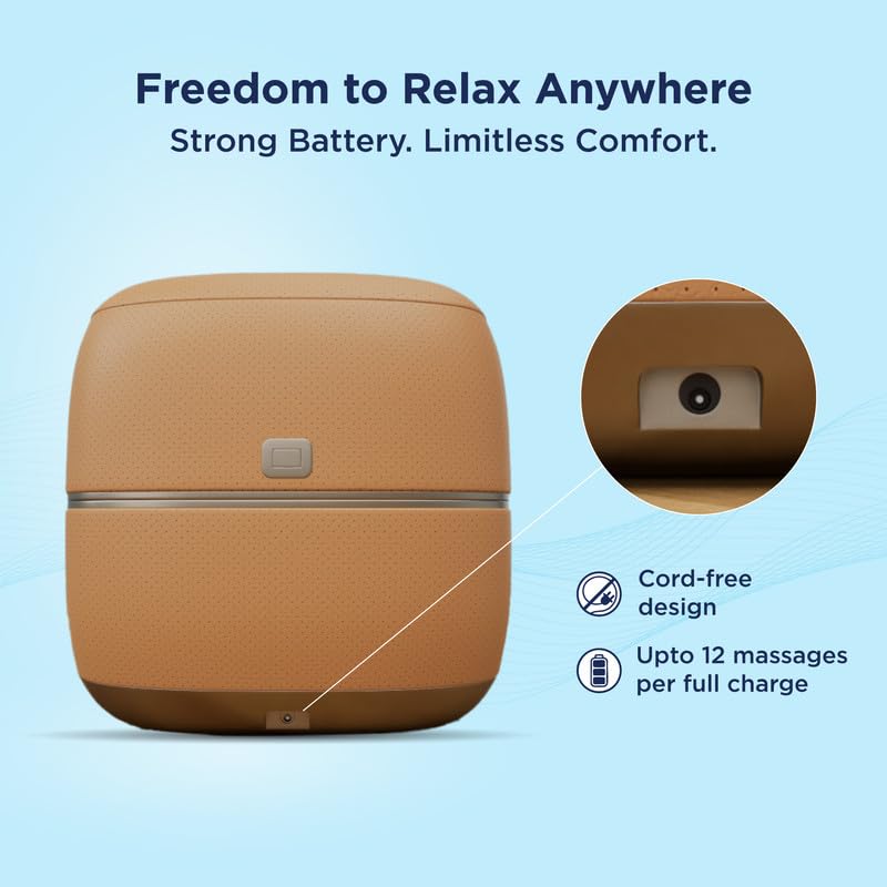 Image of The Sleep Company Wave X Foot Massager with Ottoman | 18 Custom Massage Styles | Shiatsu Rolling & Kneading, Vibration & Heat | 2-in-1 Convertible Design | Lasts up to 10 Sessions| Suede Finish | Tan Leatherette