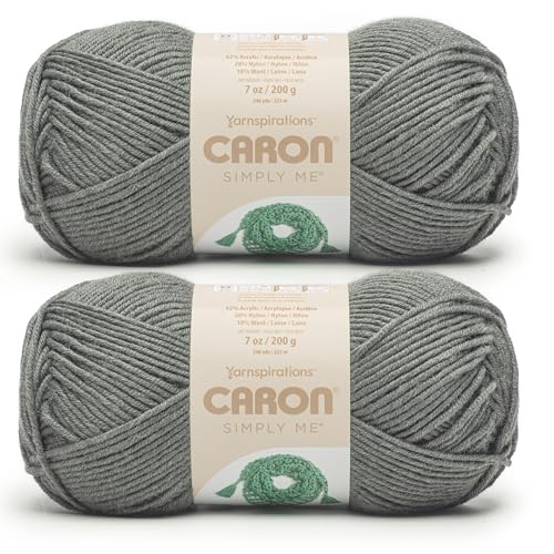 Image of Caron Simply Me, Soft Bulky Yarn for Crocheting, Dark Gray Heather, 2-Pack | #5 Bulky Yarn, 62% Acrylic, 20% Nylon & 18% Wool, Soft Crochet Yarn for Knitting & Hobby Crafts, 246yds, 200g /7oz per skein
