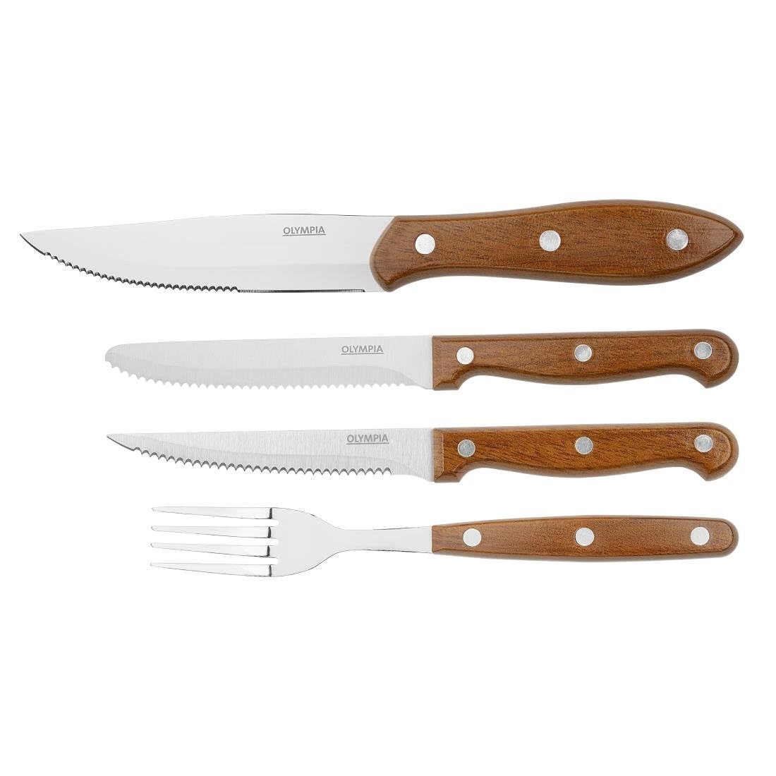 Olympia Lot de 12 fourchettes à steak avec manche effet bois PP