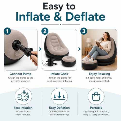 Image of Inflatable Air Sofa - Portable Lazy Lounge Chair for Home, Camping & Outdoor Use - Comfortable Blow Up Couch for Relaxation