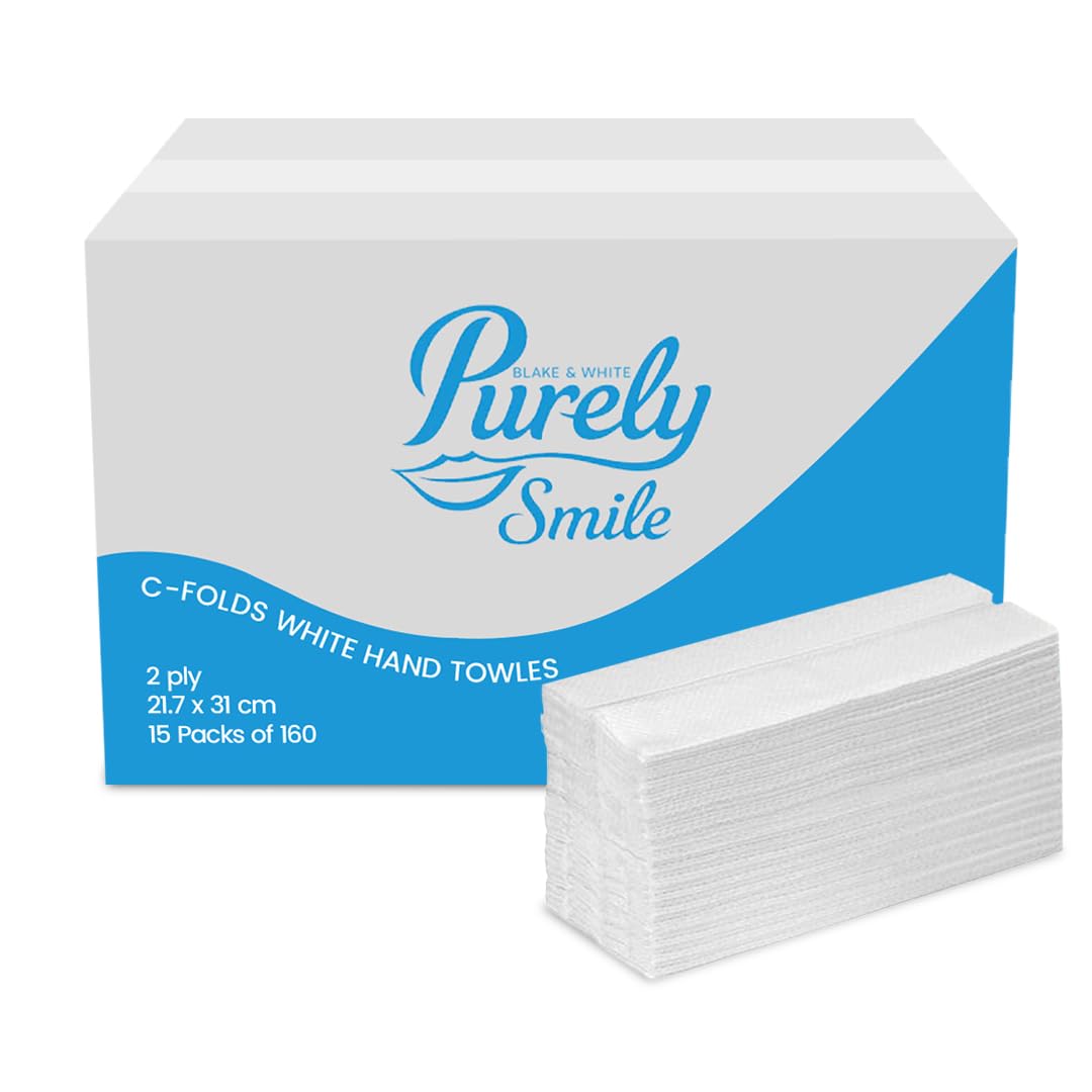 Blake & White C Fold 2 Ply White Paper Towels | Purely Smile Disposable Hand Towels for Dispenser - Ideal for Kitchens, Restrooms, Offices, and Commercial Use | Box of 2400 | PS1022