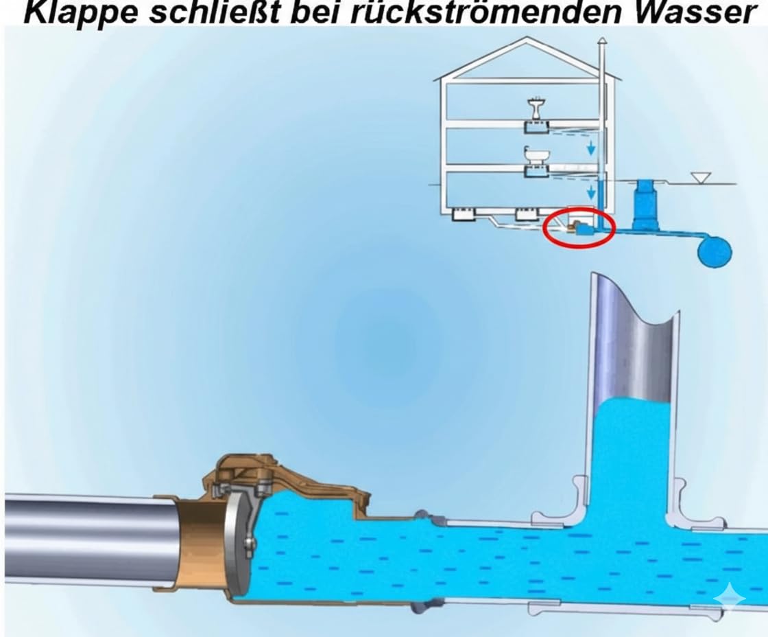 Rückstauklappe Ø DN110 Mit Abschließbarer Klappe, Rückstauverschluss Ø DN 110 Mit Rückstauklappe, Rückstauklappe, Rattenschutz für HT - KG Rohre (DN110 - Eine Klappe)