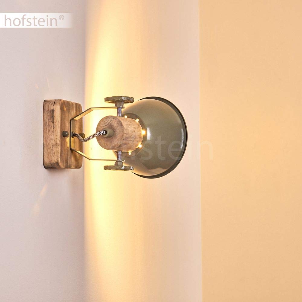Lampada da parete Orny, lampada da parete regolabile in metallo/legno in verde/bianco/marrone, 1 luce, 1 attacco E27, spot da parete in design retro/vintage, senza lampadina/e