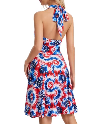 Image of Women's Summer Sundress- 2025 Sexy Halter Sleeveless Spring Boho Elastic Waist Ruffle Mini Dress