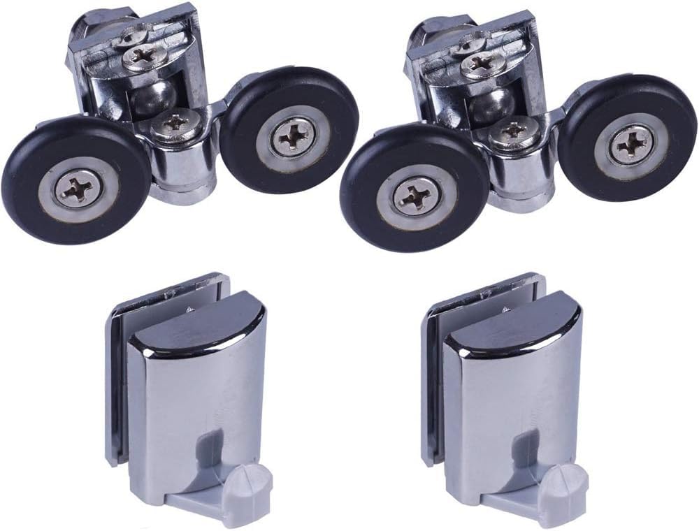 YUANQIAN 4 ganci per porta della doccia, guide, rulli, ruote, guide da 23 mm di diametro (2 rulli da 23 mm, 2 ganci)