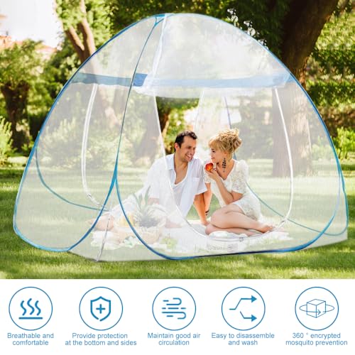 mizikuu Moskitonetz Bett, Moskitonetz Pop Up Moskitozelt Faltbares Tragbares Engmaschiges Mückennetz großes Doppeltür Mückennetz für Schlafzimmer, Outdoor, Camping, 180 * 200 * 150cm