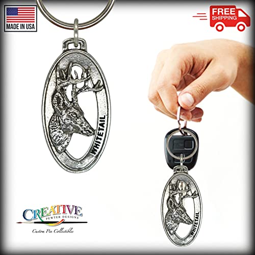 Whitetail Deer Keychain, Pewter, M008KC, 2”, 100% Handmade in the USA, White Tail Deer Keychain, Deer Key Chain, American Whitetail Deer Key Ring, Key Fob, Hunting Gift, 200 Mammal Designs4