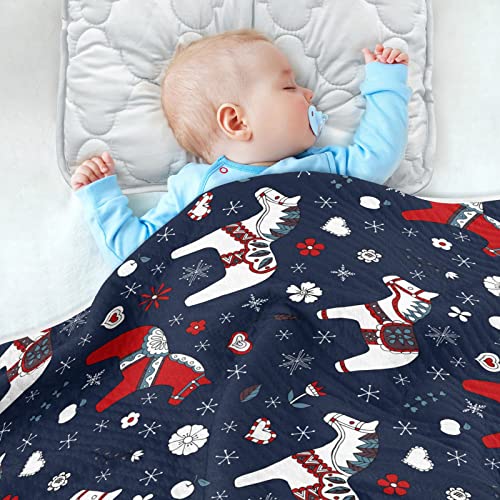 Image of Dala Horses Baby Blankets Soft Warm Crib Stroller Blanket for Toddler Newborn Girls Boys, 30x40in
