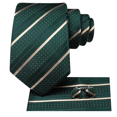 Image of Dubulle Mens Paisley Floral Silk Tie for Men Striped Necktie and Pocket Square Cufflinks Set Wedding Business