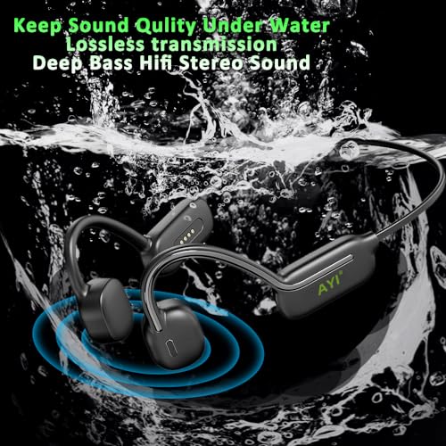Image of AYI Professional Swim Headphones True Bone Conduction Open Ear Headset MP3 Player Built-in 32G Memory IP68 Underwater Waterproof Bluetooth Earphone for Driving Bicycling Running Skiing-CS05 Black