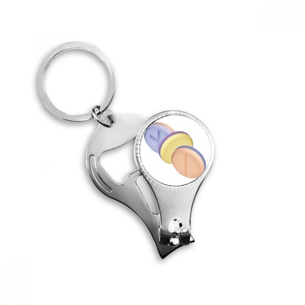 Health Care Products Pill Pattern Illustration Nail Nipper Ring Key Chain Bottle Opener Clipper