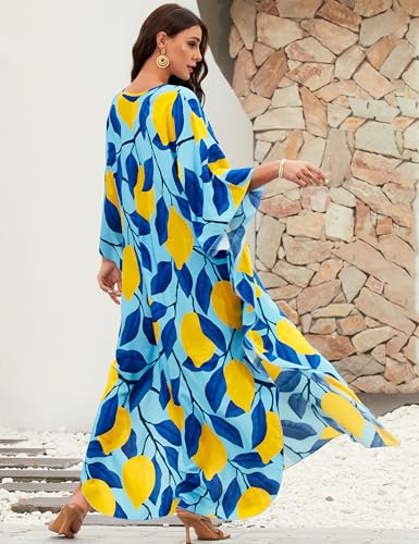 Image of MAKABO Kaftan Dresses for Women, V Neck Moo Moos Colorful Print Cover Ups Caftan Beach Dresses for Swimwear