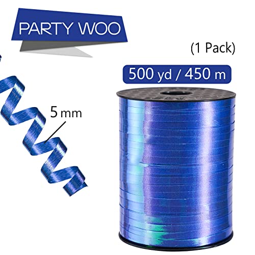 Image of PartyWoo Blue Ribbon, 500 Yard Curling Ribbon for Crafts, Balloon String, Gift Wrapping, Holographic - 1 Roll