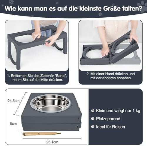 X XBEN Erhöhter Hundenapf, 5 Höhenverstellbar Futternapf für Kleine Mittlere Große Hunde, Futterstation 2 Große Eingedickte Edelstahlschalen, Rutschfester Hundenapf, BPA frei Plastik