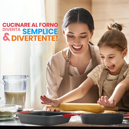 NutriChef Set 10 Teglie da Forno Antiaderente, Rivestimento Grigio Nonstick di Lusso all'Interno e all'Esterno, Qualità da Ristorante Commerciale in Metallo con Manici in Silicone Rosso - immagine 4