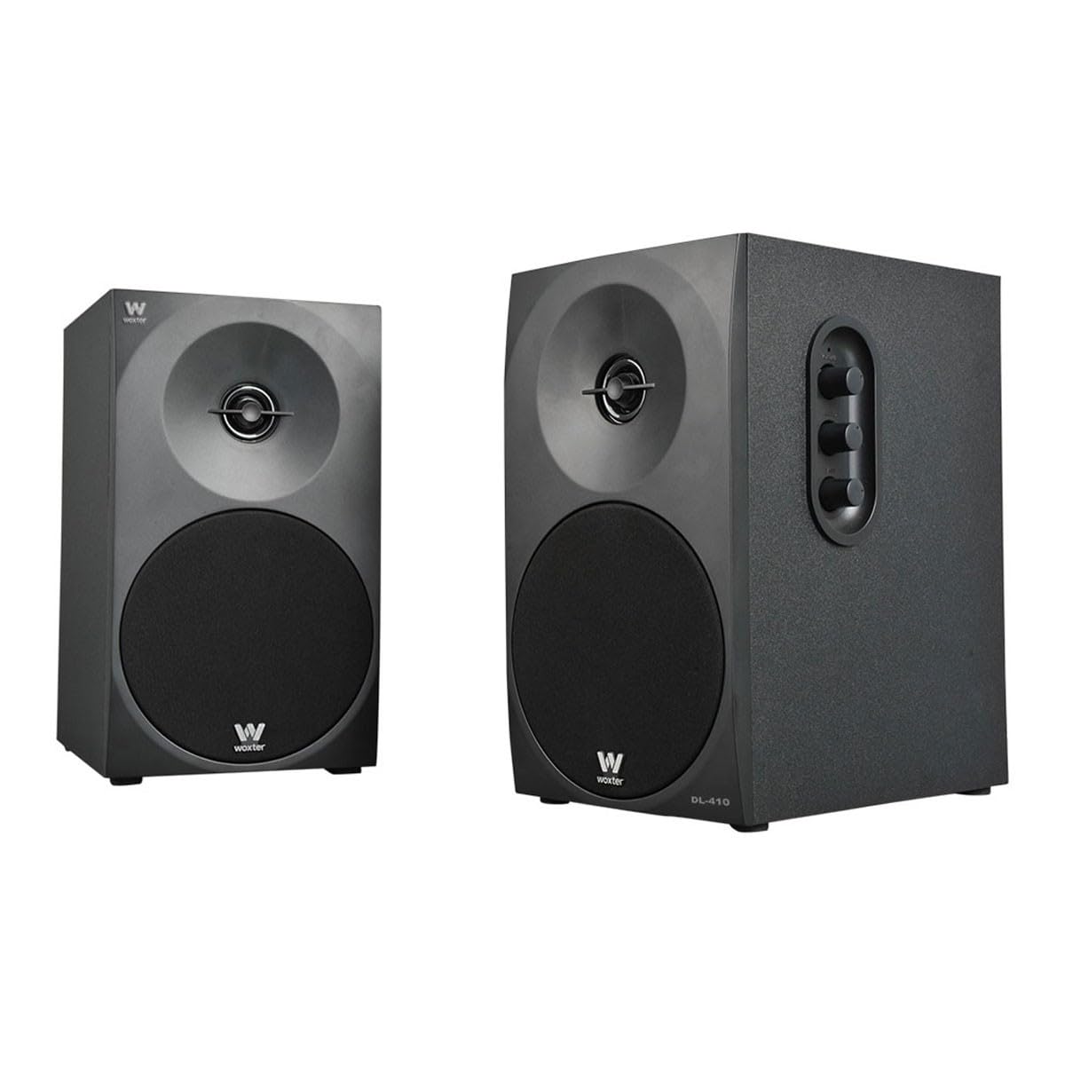 Woxter Dynamic Line 410 Black – 2.0 głośnik stereo (zasilanie o mocy 150 W, drewno, 4 głośniki niskotonowe, 2 głośniki wysokotonowe, 3,5 mm, RCA, system Bass Reflex Control (głośność, wysokie tony,